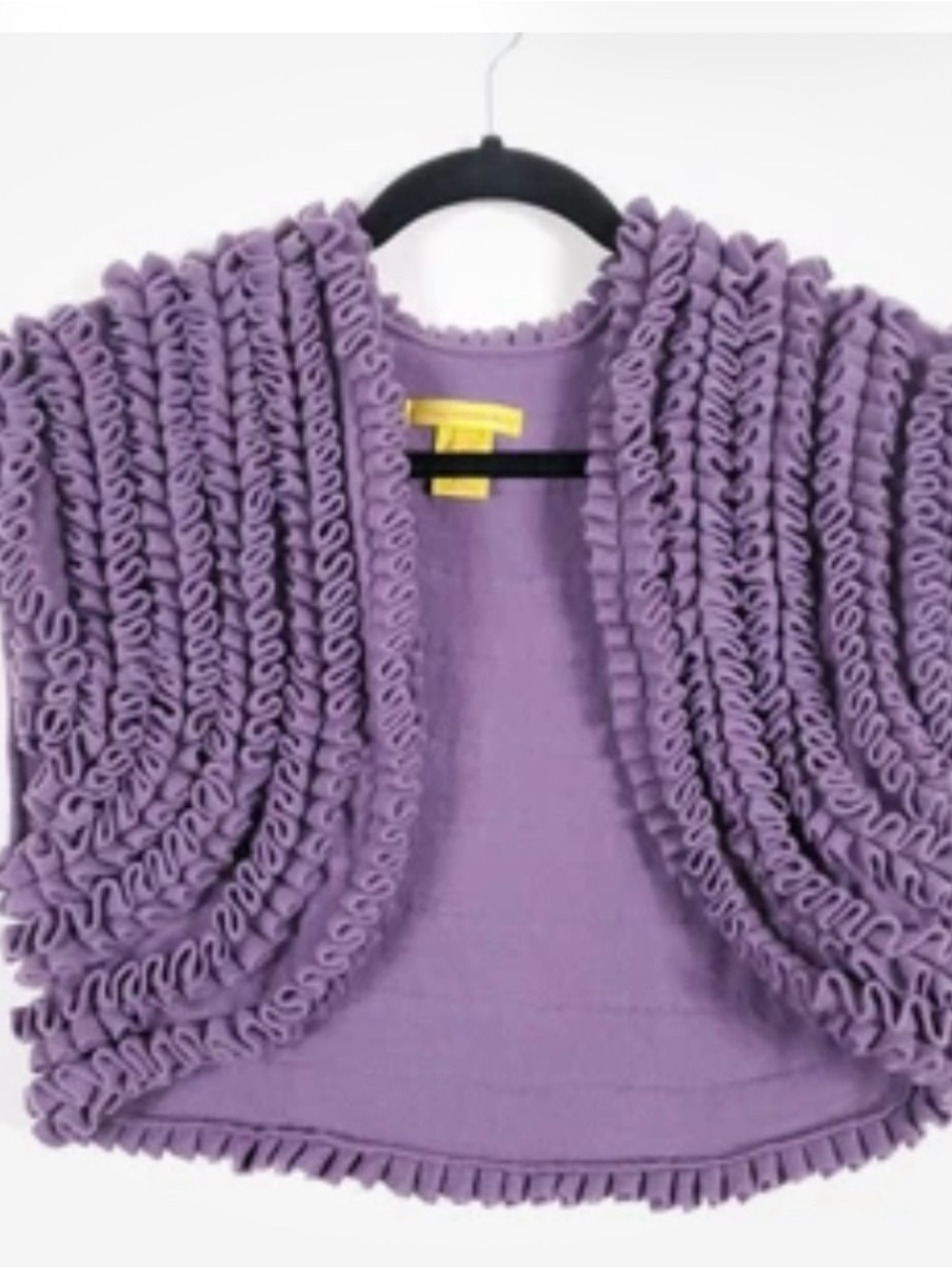 Catherine Malandrino 100% Cashmere Lilac Ruffle-Trim Open-Front Bolero